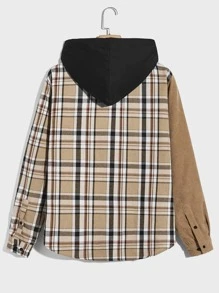 Manfinity 男士格紋印花燈芯絨連帽襯衫不帶上衣