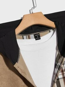 Manfinity 男士格紋印花燈芯絨連帽襯衫不帶上衣