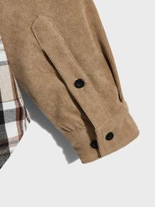 Manfinity 男士格紋印花燈芯絨連帽襯衫不帶上衣