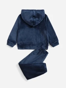 SHEIN 青少年男孩字母圖案法蘭絨連帽衫與長褲