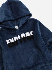 SHEIN 青少年男孩字母圖案法蘭絨連帽衫與長褲