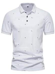 Manfinity Homme 男士幾何印花POLO衫 - 白色 - 查看 4