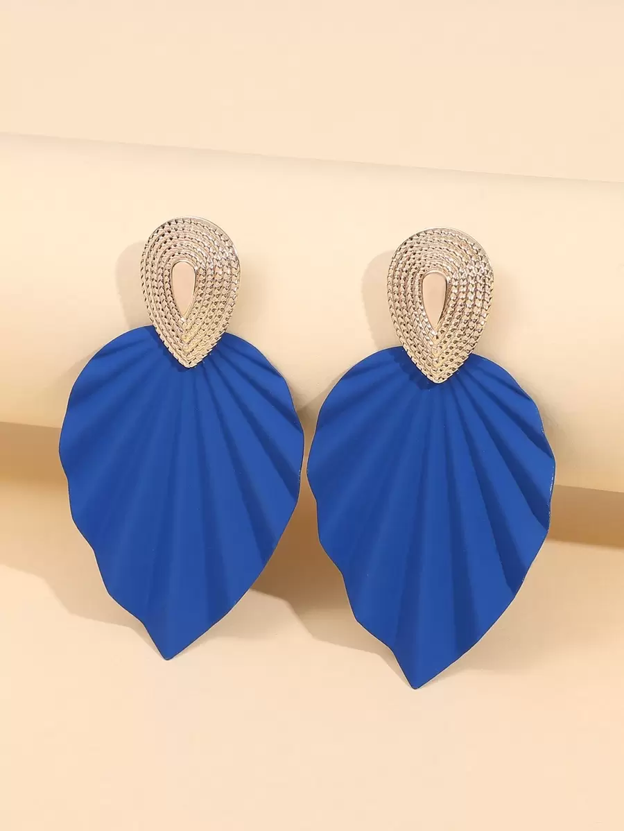 Leaf Drop Earrings - Royal Blue - View 1