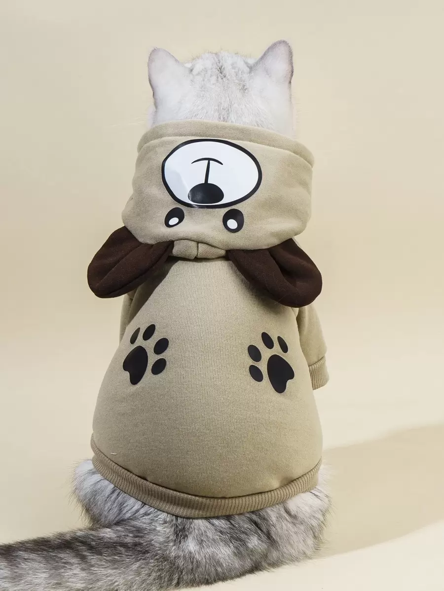 PETSIN 卡通小熊印花寵物連帽衫 - 棕色 - 查看 1
