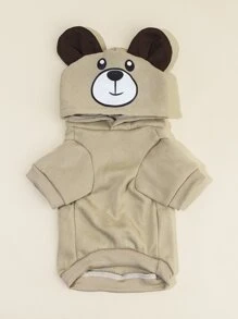 PETSIN 卡通小熊印花寵物連帽衫 - 棕色 - 查看 2