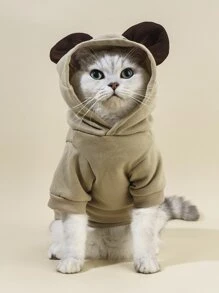 PETSIN 卡通小熊印花寵物連帽衫 - 棕色 - 查看 3