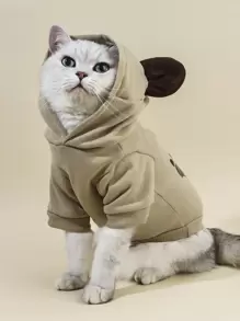 PETSIN 卡通小熊印花寵物連帽衫 - 棕色 - 查看 4