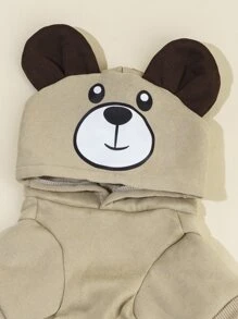PETSIN 卡通小熊印花寵物連帽衫 - 棕色 - 查看 5