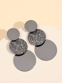 Textured Round Drop Earrings - Gun Black - View 2