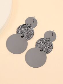 Textured Round Drop Earrings - Gun Black - View 3