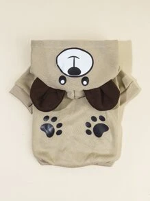 PETSIN 卡通小熊印花寵物連帽衫 - 棕色 - 查看 7