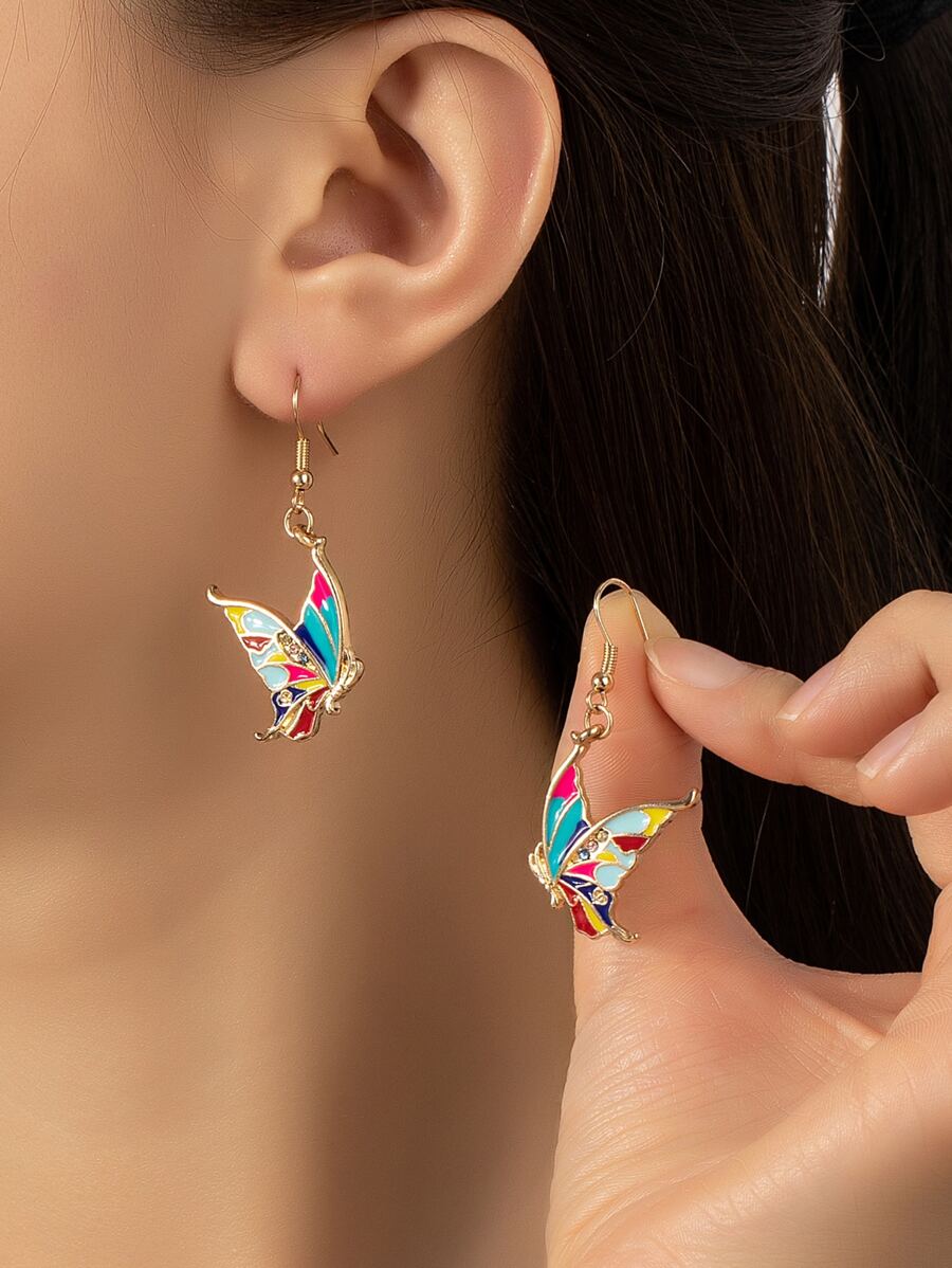 蝴蝶裝飾耳墜 - 彩色 - 查看 1