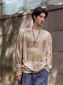 Manfinity RebelGame Loose Fit Men's Paisley Printed Drop Shoulder Pullover - Multicolor - View 3