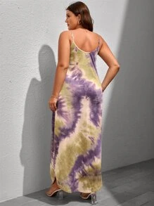 SHEIN VCAY Đầm Plus Size Chia Cà vạt nhuộm Giải trí - Màu tím - Xem 2