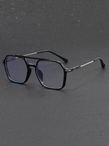 Gafas transparentes con montura geométrica de barra superior para hombres - Negro - Ver 1