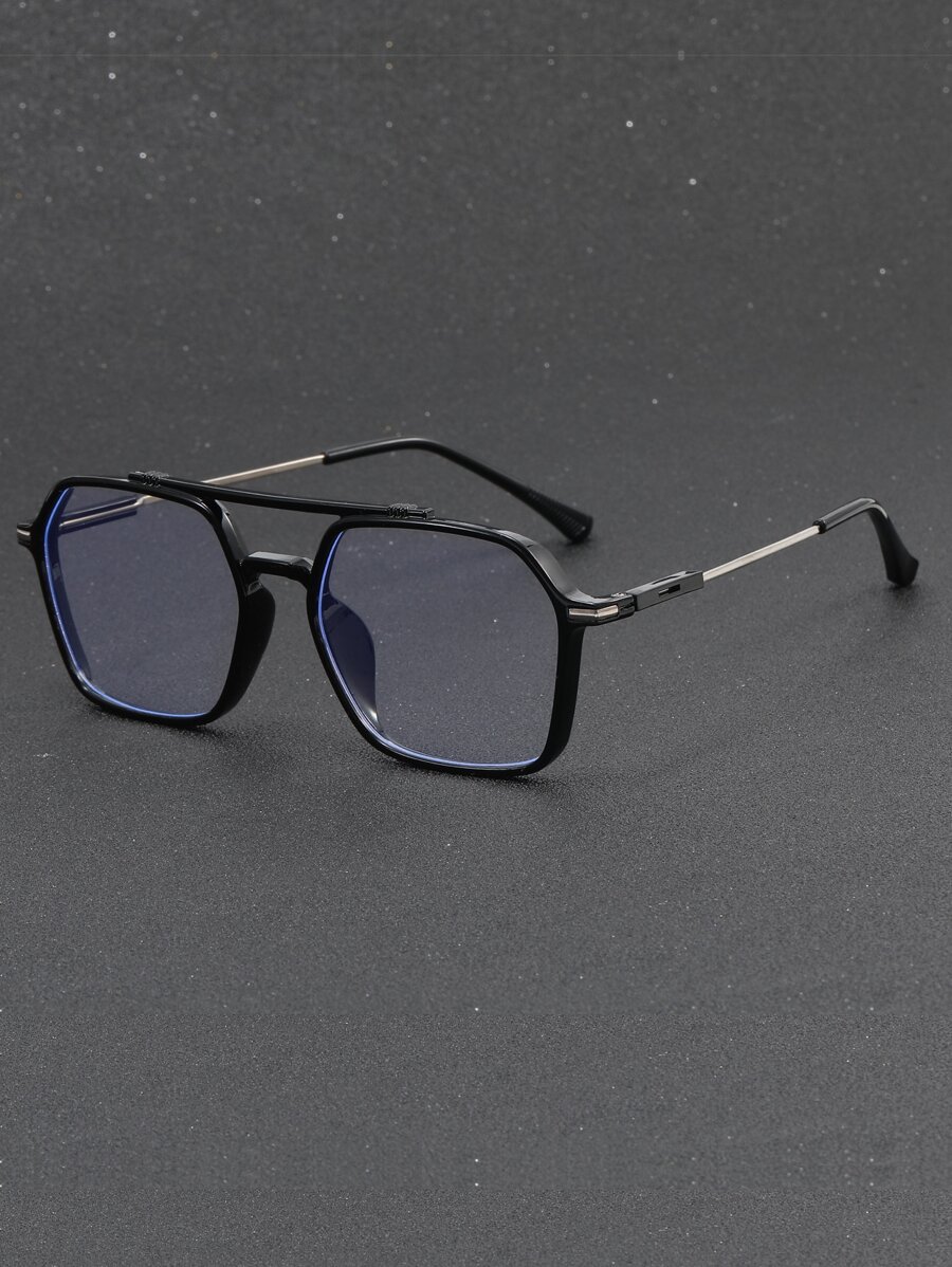 Gafas transparentes con montura geométrica de barra superior para hombres - Negro - Ver 1