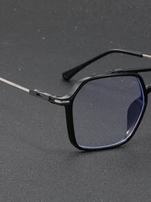 Gafas transparentes con montura geométrica de barra superior para hombres - Negro - Ver 6