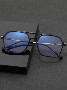 Gafas transparentes con montura geométrica de barra superior para hombres - Negro - Ver 7