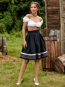 SHEIN Unity Off Shoulder Frill Trim Ruched Crop Top - White - View 4