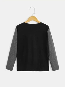 SHEIN Boys Patched Detail Colourblock Tee - Black - View 2