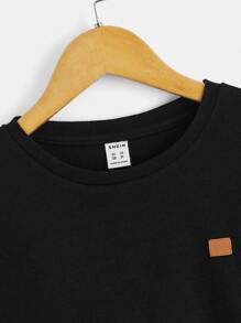 SHEIN Boys Patched Detail Colourblock Tee - Black - View 4