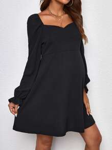 SHEIN 孕婦雞心領口荷葉袖洋裝不附腰帶