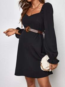 SHEIN 孕婦雞心領口荷葉袖洋裝不附腰帶