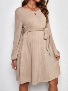 SHEIN 孕婦燈籠袖繫腰帶洋裝