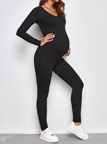 SHEIN Maternidad Mono unitard con cremallera trasera - Negro - Ver 5