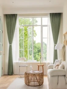 1pc Olive Green Blackout Curtain - Olive Green - View 1