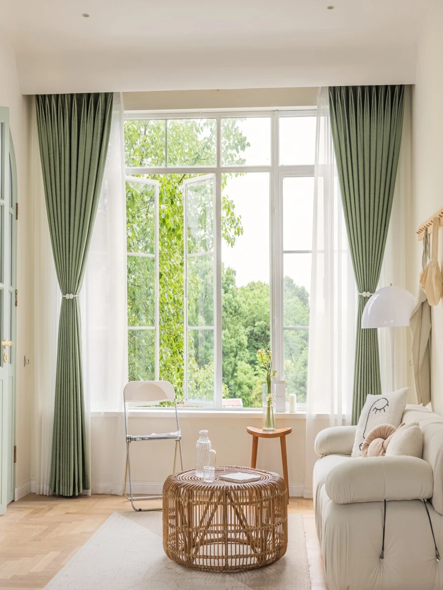 1pc Olive Green Blackout Curtain - Olive Green - View 1