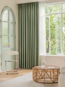 1pc Olive Green Blackout Curtain - Olive Green - View 2