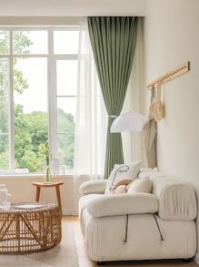 1pc Olive Green Blackout Curtain - Olive Green - View 3