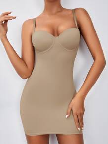 Solid Underwire Shapewear Slips - Khaki - View 1