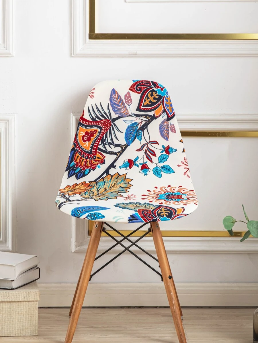 Flower Print Stretchy Chair Slipcover - Multicolor - View 1