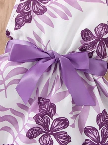 Baby Girl Tropical Print Keyhole Back Belted Dress - Multicolor - View 4