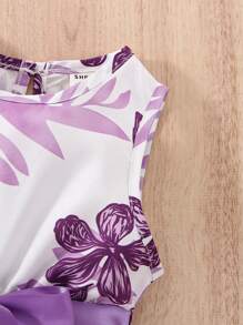 Baby Girl Tropical Print Keyhole Back Belted Dress - Multicolor - View 6