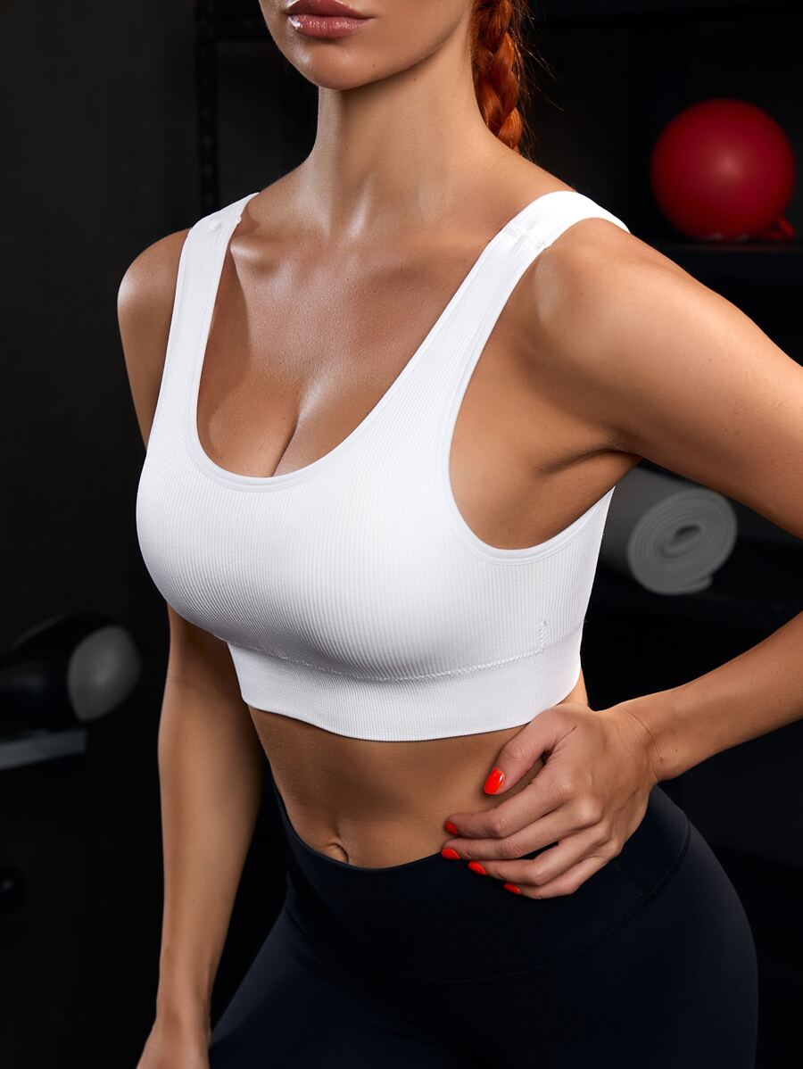 Easithlete Ribbed Knit Sports Bra - White - View 1