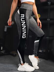 Quần Leggings Thể thao Nữ Khối Màu Lá thư - Nhiều màu - Xem 3
