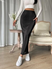 SHEIN Essnce Elastic Waist Pencil Skirt - Black - View 3