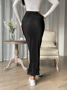 SHEIN Essnce Elastic Waist Pencil Skirt - Black - View 6