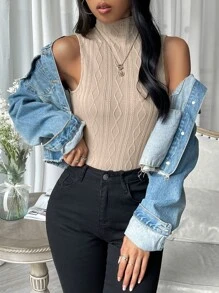 SHEIN Essnce Solid High Neck Tank Top - Apricot - View 3