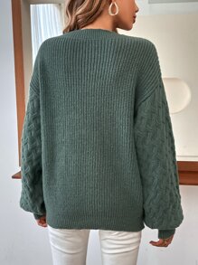 SHEIN Essnce Solid Lantern Sleeve Jumper - Dark Green - View 2