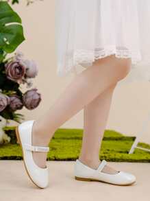 Girls Rhinestone Decor Mary Jane Flats - White - View 3