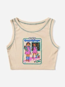 Stevenrhodes Stitching Trim Figure Graphic Tank Top - Apricot - View 1