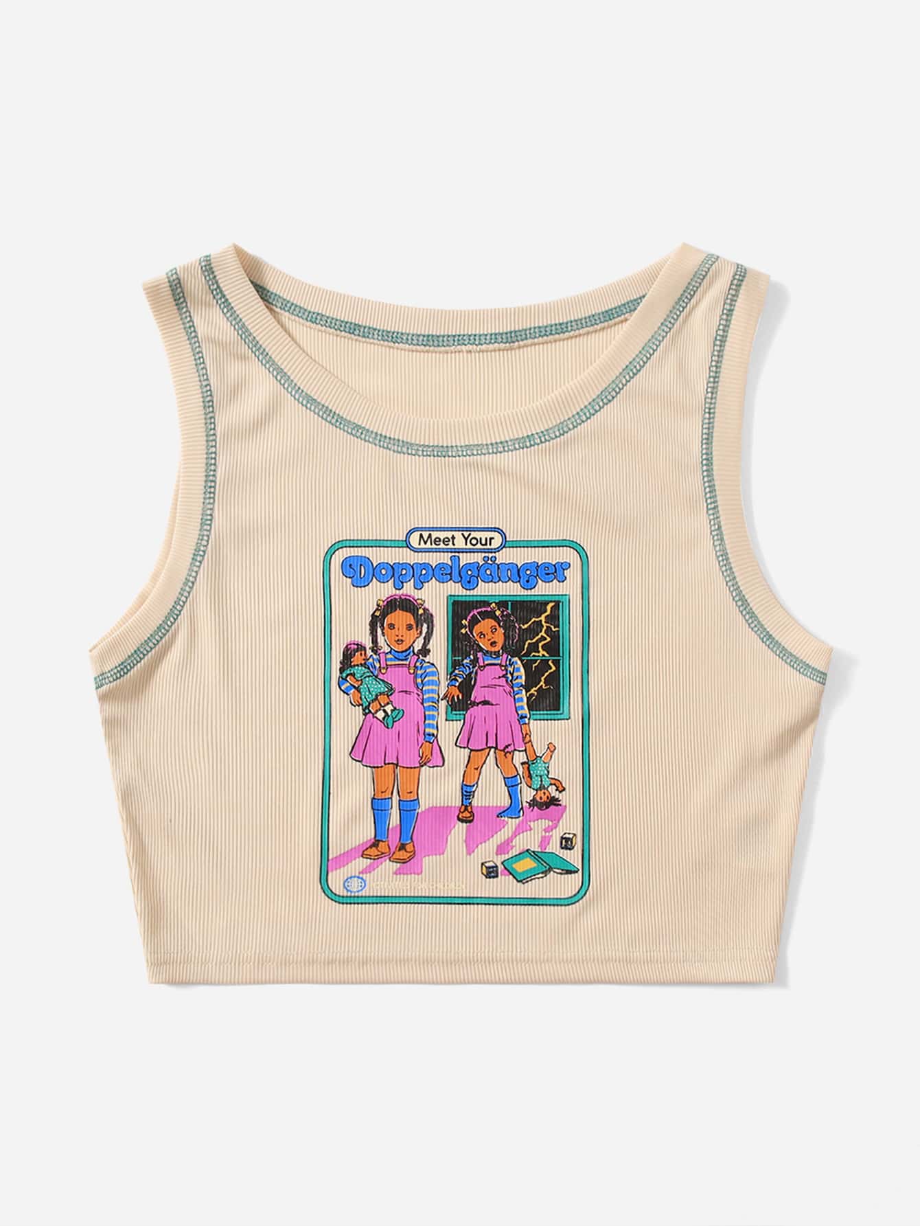 Stevenrhodes Stitching Trim Figure Graphic Tank Top - Apricot - View 1