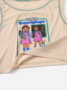 Stevenrhodes Stitching Trim Figure Graphic Tank Top - Apricot - View 3