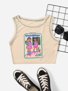 Stevenrhodes Stitching Trim Figure Graphic Tank Top - Apricot - View 4