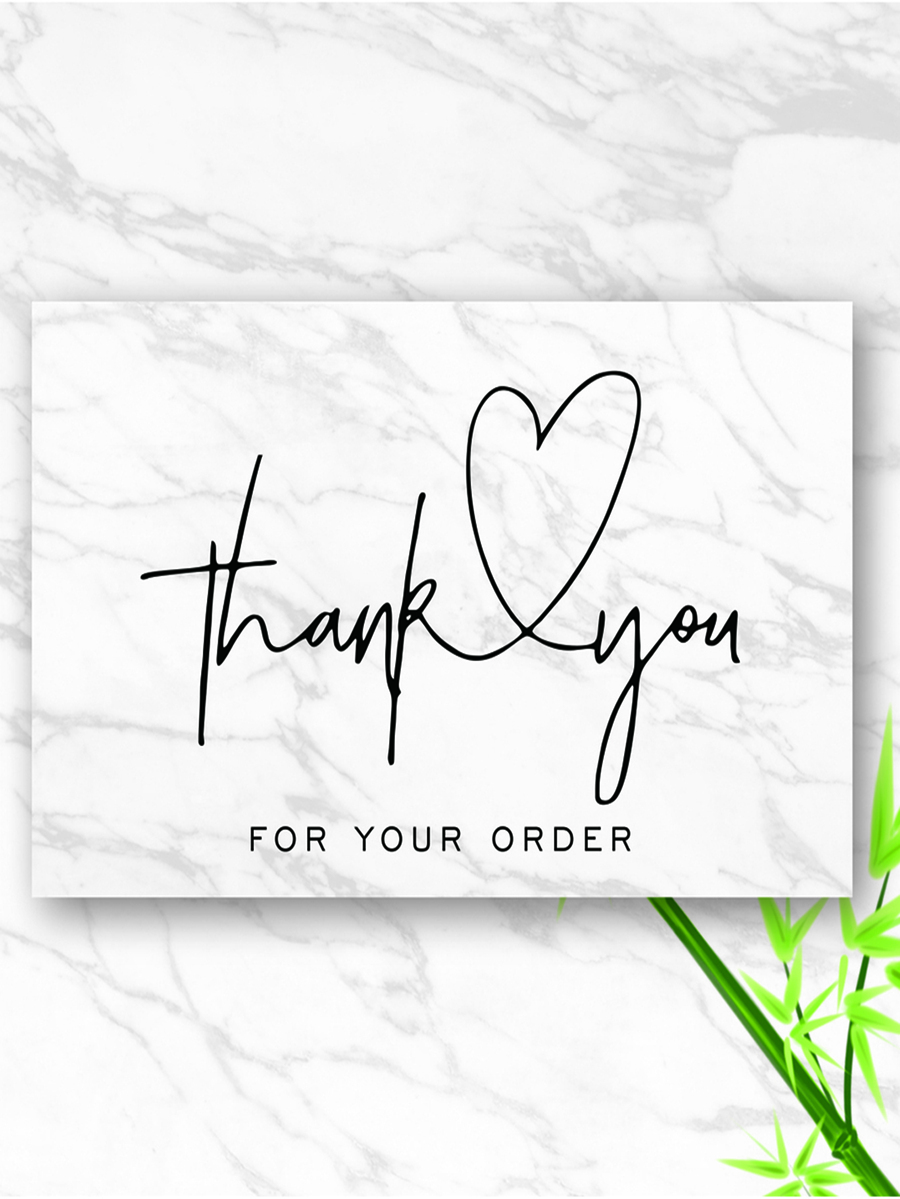 30pcs Slogan Graphic Marble Pattern Thank You Card - Black and White - View 1