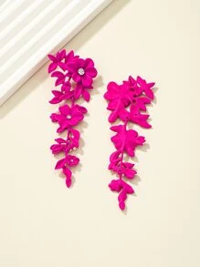 Rhinestone Decor Flower Drop Earrings - Hot Pink - View 3